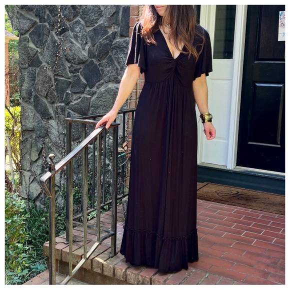 33 BOHO V-NECK KNOTTED SHORT SLEEVE MAXI DRESS - Picture 7 of 7